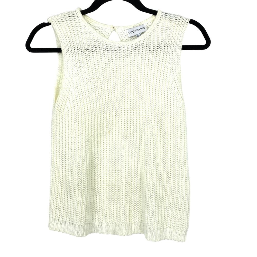 Lucy Paris Sweater Vest Womens Size Small Cream Open Knit Sleeveless